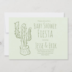 Cactus Hand Drawn Baby Shower Pastel Green Invitation