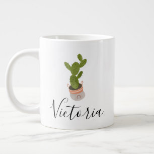Cactus Hand Drawn Rainbow Pot Name Large Coffee Mug