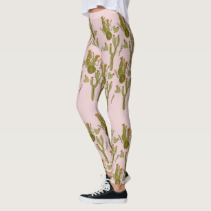 Cactus Hand Painted Watercolor Pink Pattern Leggings