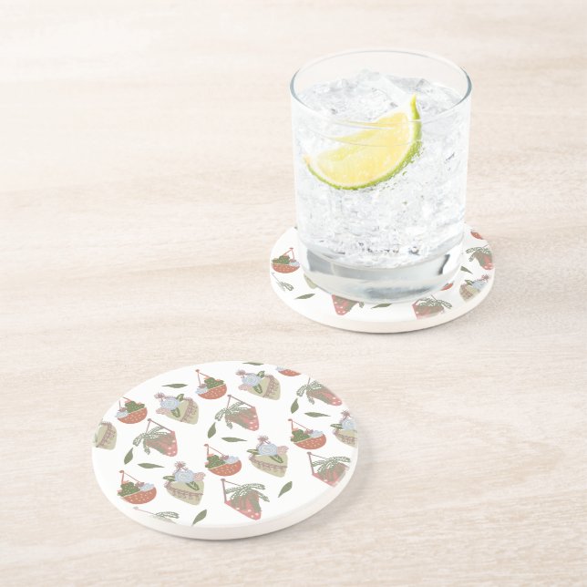 Cactus Hanging Baskets Botanical Floral  Coaster (Side)