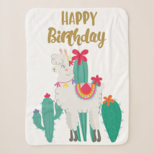 Cactus Happy Birthday Sherpa Blanket