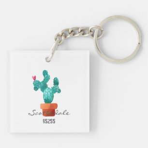 Cactus Heart Address Zip Code New Home Fun Key Ring