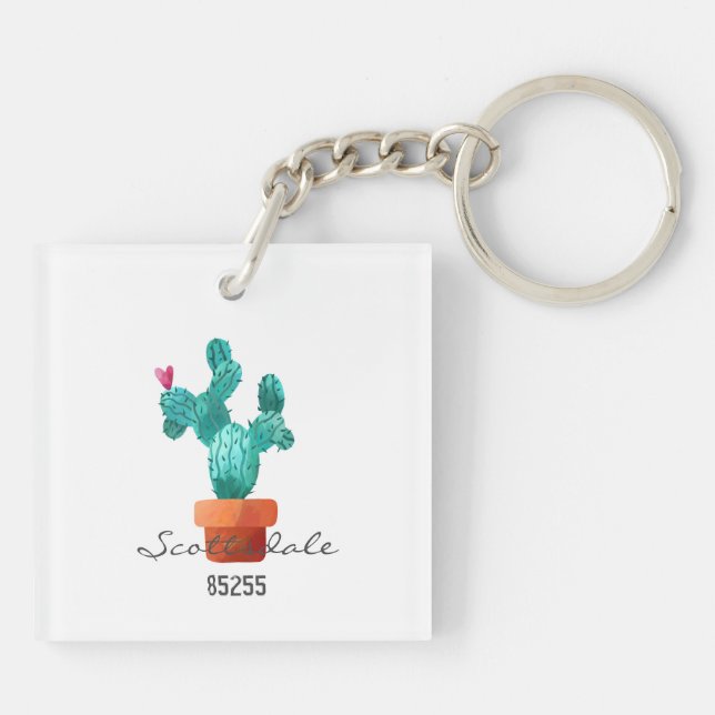 Cactus Heart Address Zip Code New Home Fun Key Ring (Back)