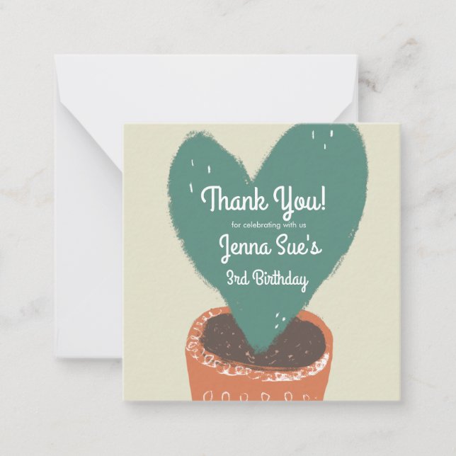 Cactus Heart Plant Fiesta Birthday Thank You Card (Front)