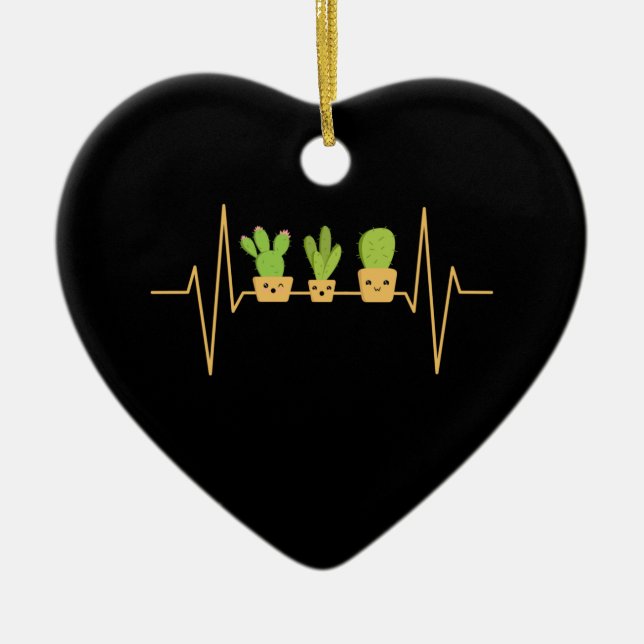 Cactus Heartbeat Ceramic Tree Decoration (Front)
