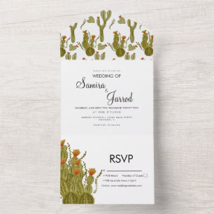 Cactus Hearts Watercolor Hand Painted Wedding    All In One Invitation