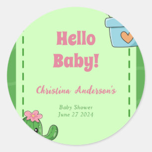 Cactus Hello Baby Shower Green Pink Grass Classic Round Sticker