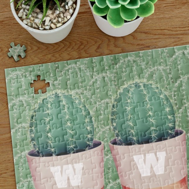 Cactus Houseplant Monogram Jigsaw Puzzle (Looking for a difficult puzzle for the cactus lover in your life? Just add your initial)