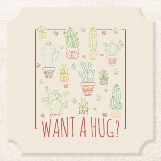 Cactus Hug   Paper Coaster (Front)