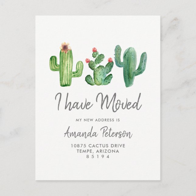 Cactus I Have Moved Moving Announcement Postcard (Front)