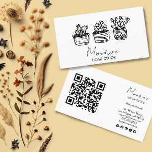 Cactus Illustration Fun Boho Cute QR Social Icons  Business Card