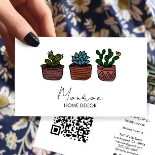 Cactus Illustration Fun Boho Cute QR Social Icons  Business Card