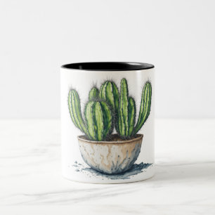 Cactus in a pot watercolor style Two-Tone coffee mug