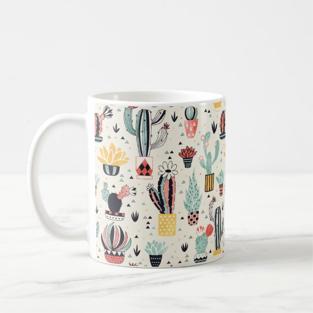 Cactus in a Pot with Succulent and Triangles Coffee Mug (Left)