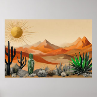 Cactus in Desert Illustration Poster
