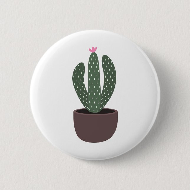 Cactus in pot 6 cm round badge (Front)