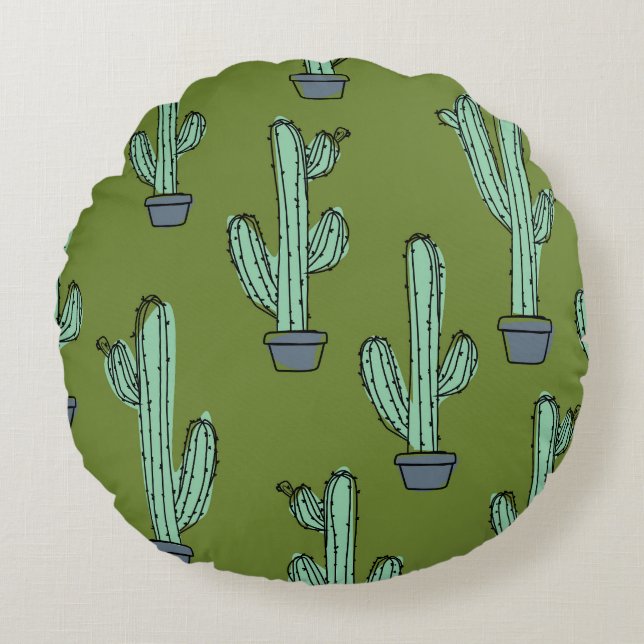 Cactus in Pot Illustration Round Cushion (Front)