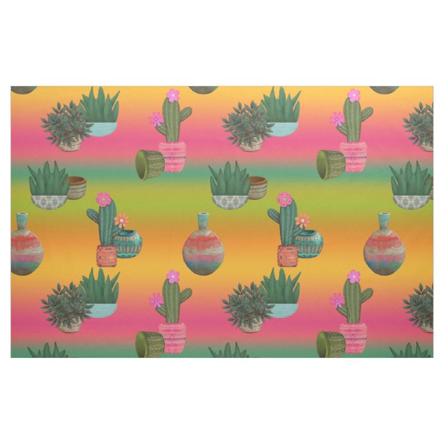 Cactus in Pots Southwestern Ombre Fabric (Fat Quarter)