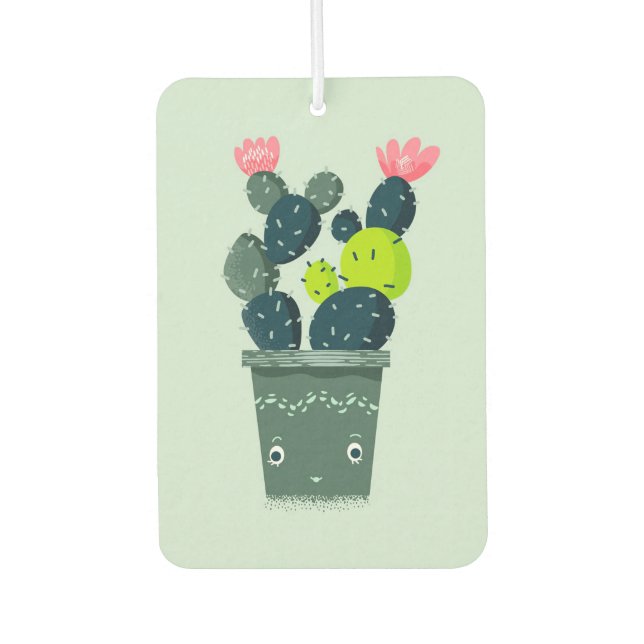 Cactus In Smiling Pot Car Air Freshener (Front)