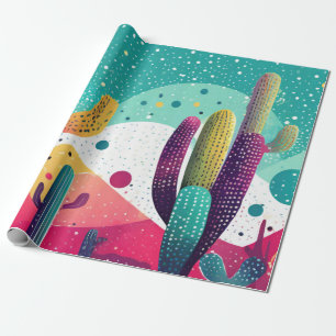 Cactus in vividly bright colours wrapping paper