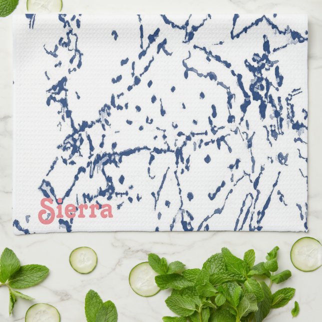 Cactus Inspired Abstract Blue Kitchen Towels (Folded)