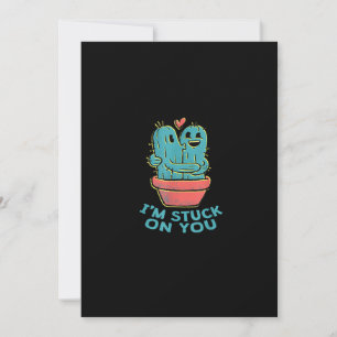 Cactus Joke Im Stuck On You Retro Succulent Couple Holiday Card