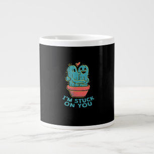 Cactus Joke Im Stuck On You Retro Succulent Couple Large Coffee Mug