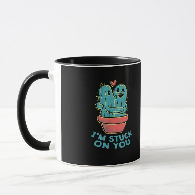Cactus Joke Im Stuck On You Retro Succulent Couple Mug (Left)