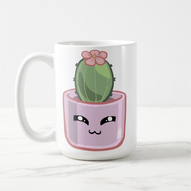 Cactus KawaiGreen Succulent Watercolor  Plant Coffee Mug (Left)