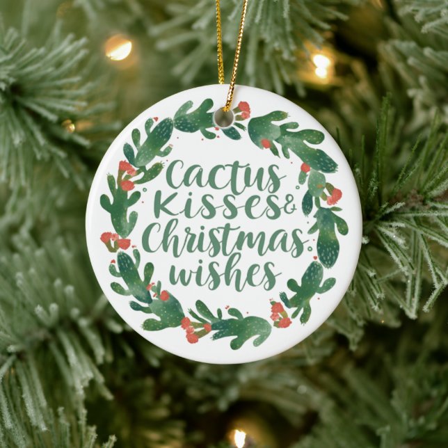 Cactus Kisses & Christmas Wishes – A Double-Sided  Ceramic Tree Decoration (Tree)
