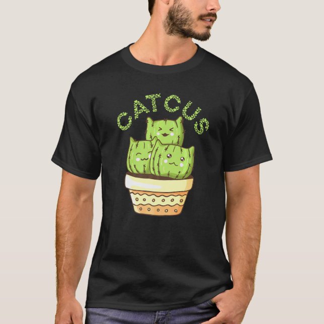 Cactus Kitty Catcus Succulent Saguaro Cat Pun T-Shirt (Front)