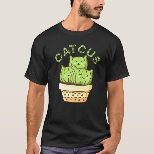 Cactus Kitty Catcus Succulent Saguaro Cat Pun T-Shirt (Front)