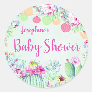 Cactus Lantern Fiesta Succulents Baby Shower Classic Round Sticker