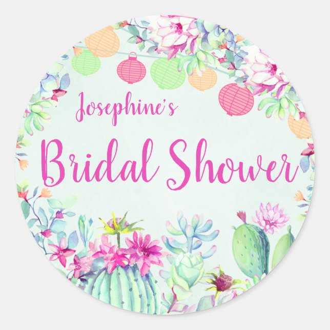 Cactus Lantern Fiesta Succulents Bridal Shower Classic Round Sticker (Front)
