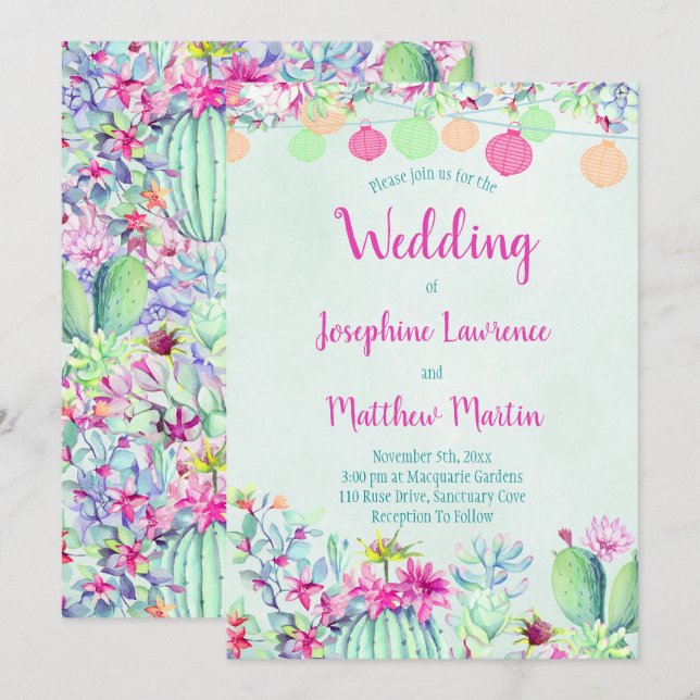 Cactus Lantern Fiesta Wedding Invitations (Front/Back)
