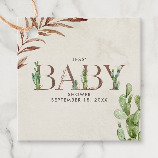 Cactus Leather Baby Shower  Favour Tags (Front)