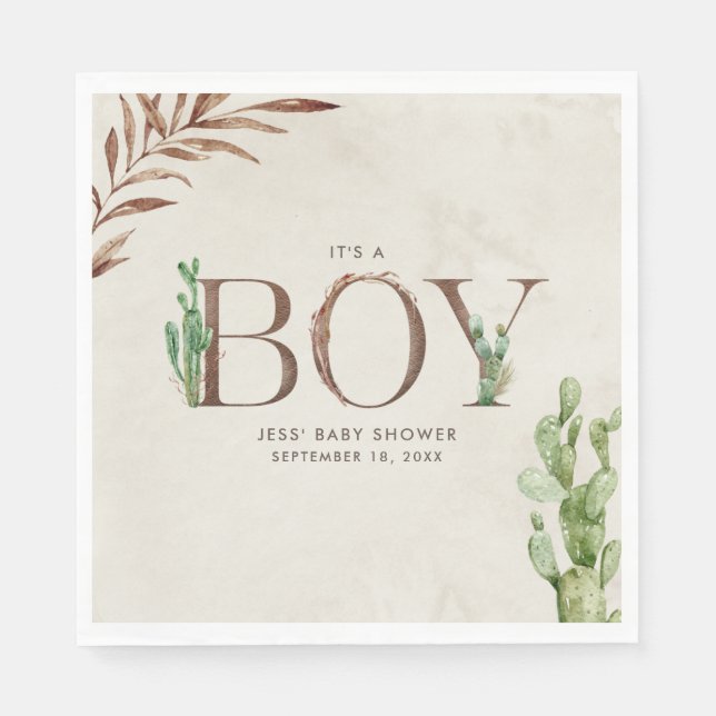 Cactus Leather Boy Baby Shower Napkin (Front)