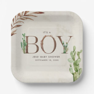 Cactus Leather Boy Baby Shower Paper Plate