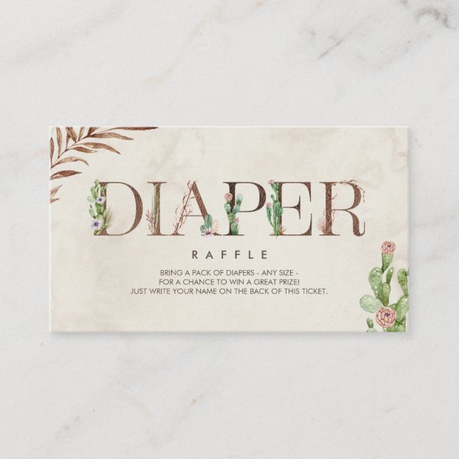 Cactus Leather Inspired Girl Baby Shower Diaper Enclosure Card (Front)
