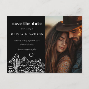 Cactus Line Art Desert Photo Save the Date Postcard