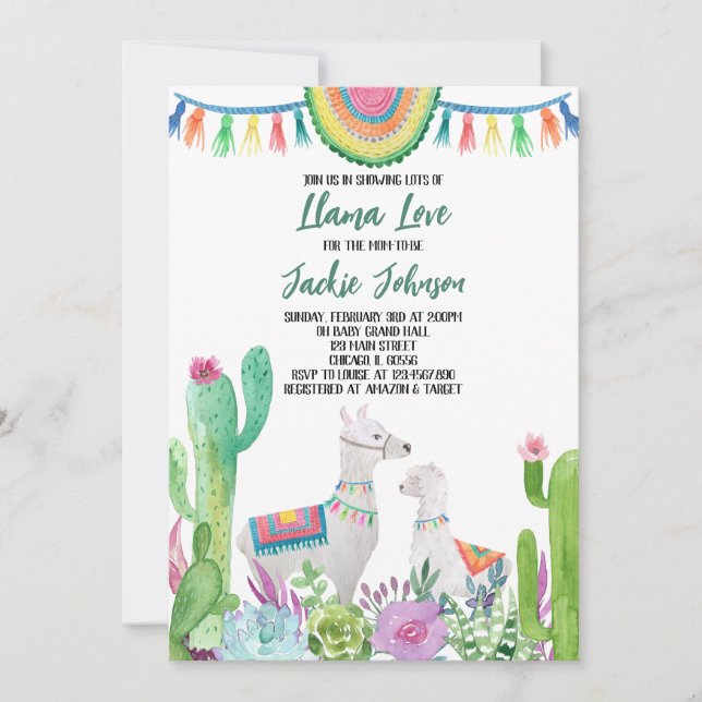 Cactus Llama Baby Shower Invitation (Front)