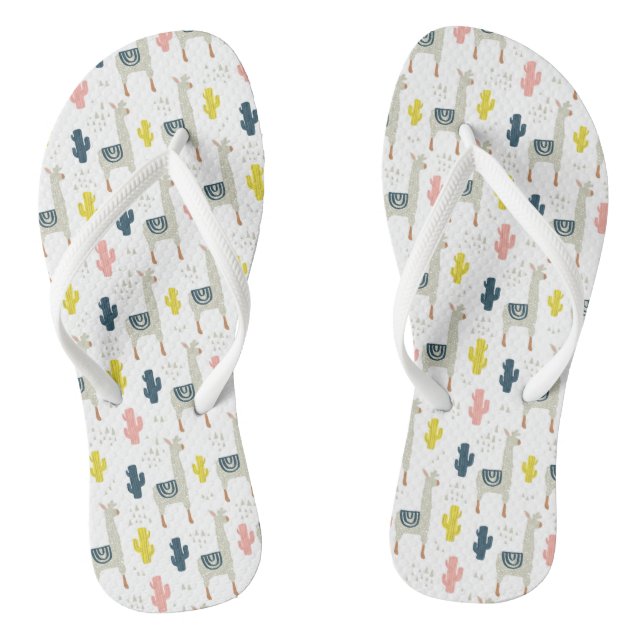 Cactus & Llamas Pattern Flip Flops (Footbed)