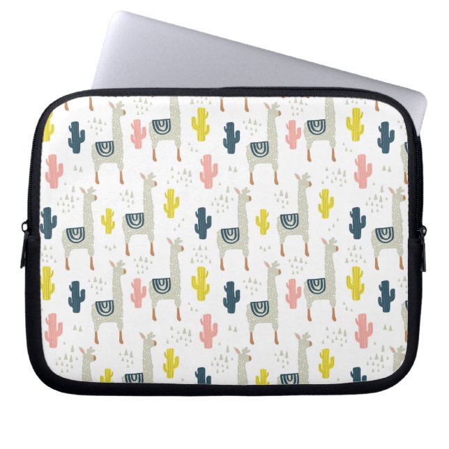 Cactus & Llamas Pattern Laptop Sleeve (Front)