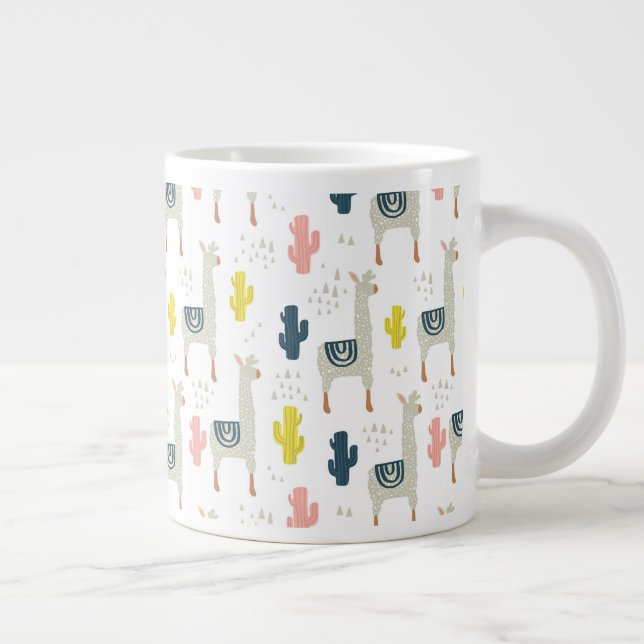 Cactus & Llamas Pattern Large Coffee Mug (Right)