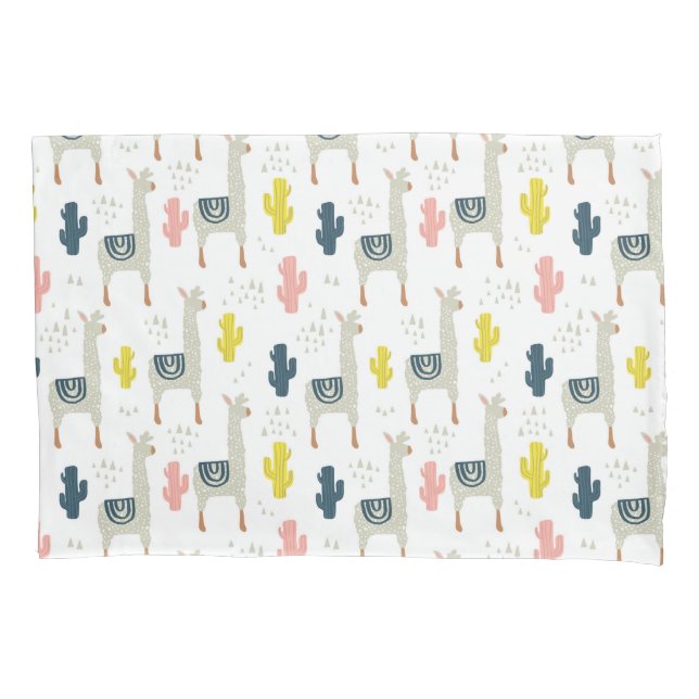 Cactus & Llamas Pattern Pillowcase (Front-Left)