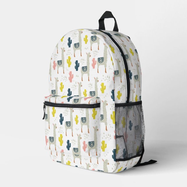 Cactus & Llamas Pattern Printed Backpack (Back Corner Right)