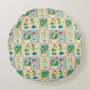 cactus love - watercolor (2) round cushion