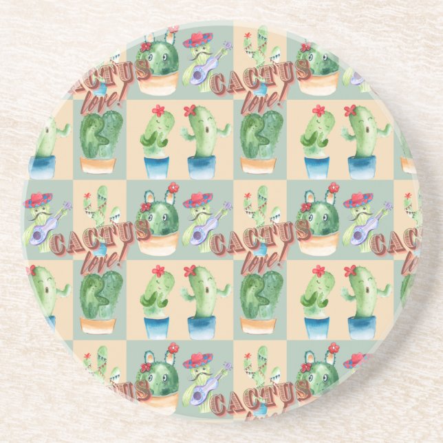 cactus love - watercolor coaster (Front)