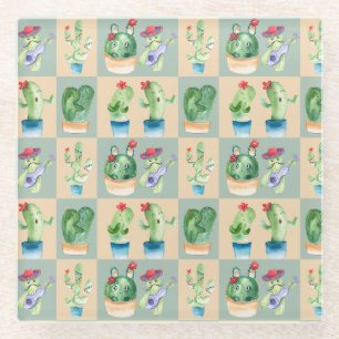 cactus love - watercolor glass coaster