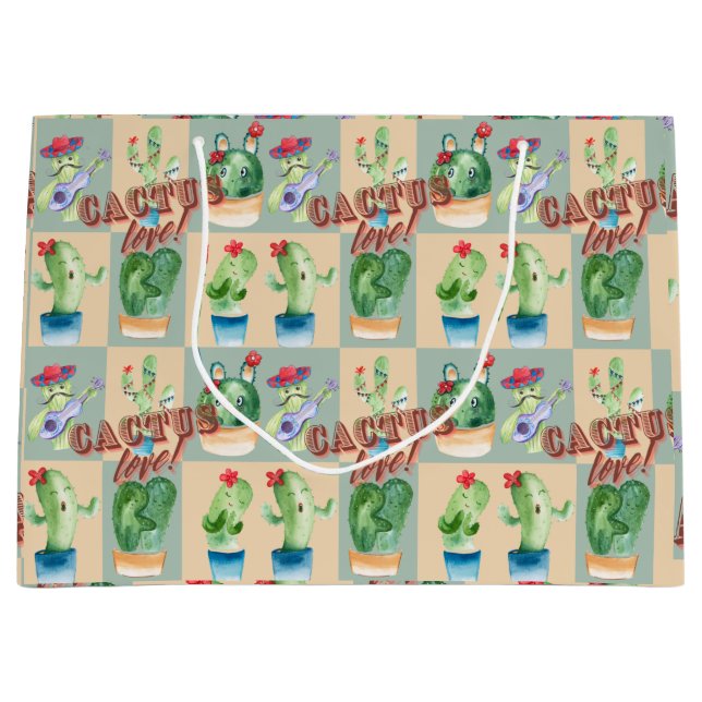 cactus love - watercolor pattern large gift bag (Front)